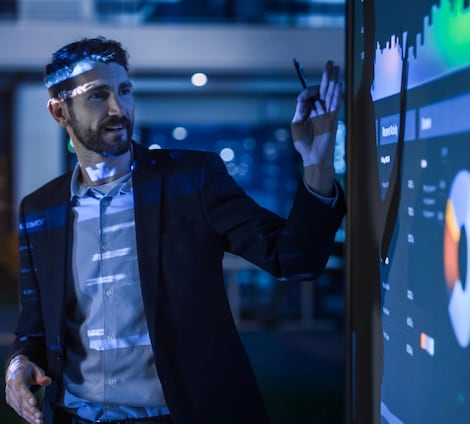 Business man holds presentation